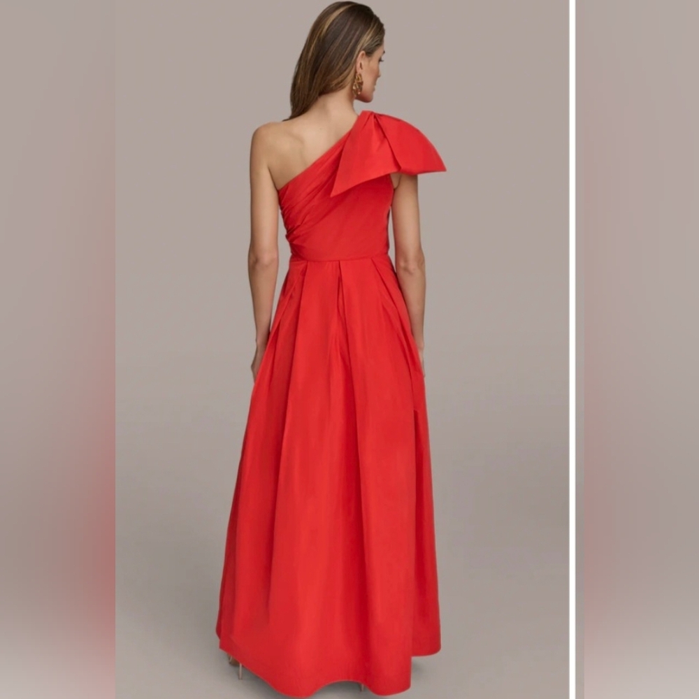 Donna Karan One Shoulder,taffeta bow Detail Gown, Sz 8 - Picture 2 of 12